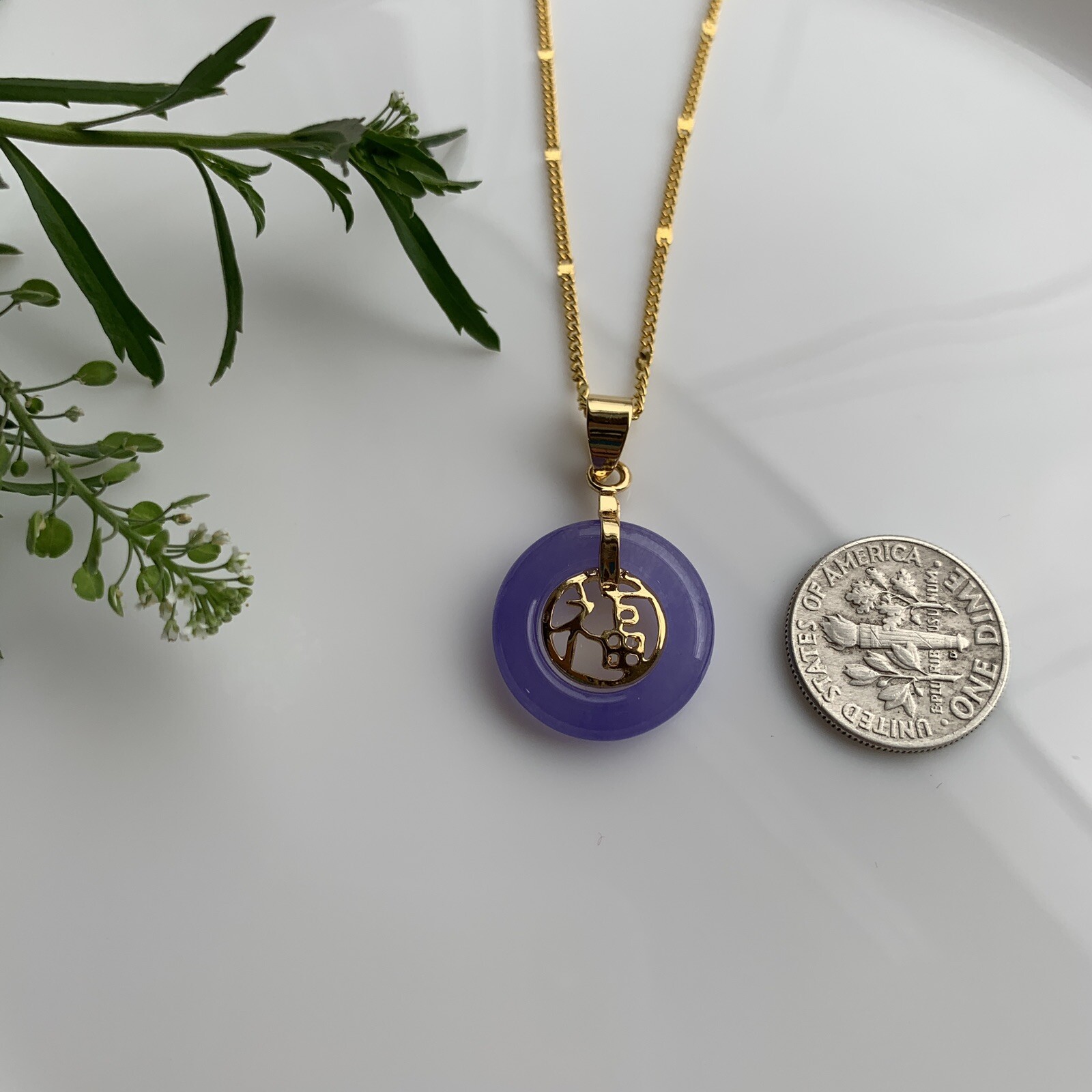 Good Fortune Fu 福Purple Circle Jade Necklace