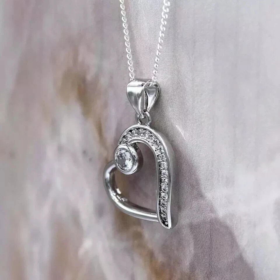 Round Cut Simulated Diamond Stunning Heart Shape Pendant 14k White Gold PlatedRo