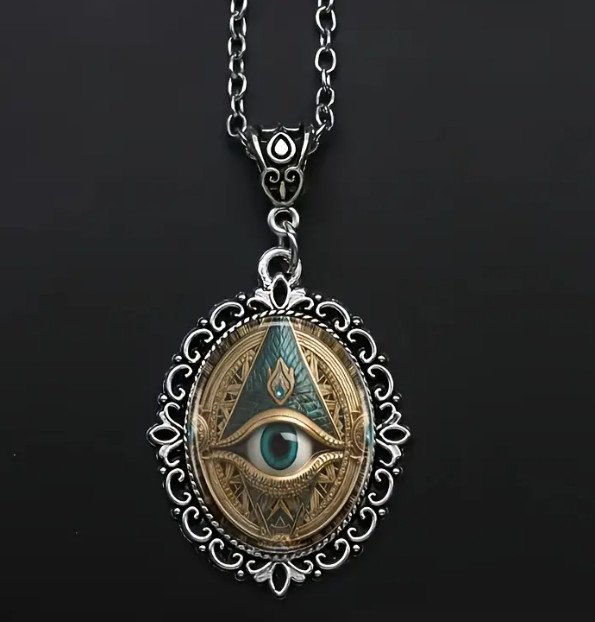 Mason Gothic Oval Jewelry Vintage Silvery Elegant Evil Eye Pendant Necklace Gift