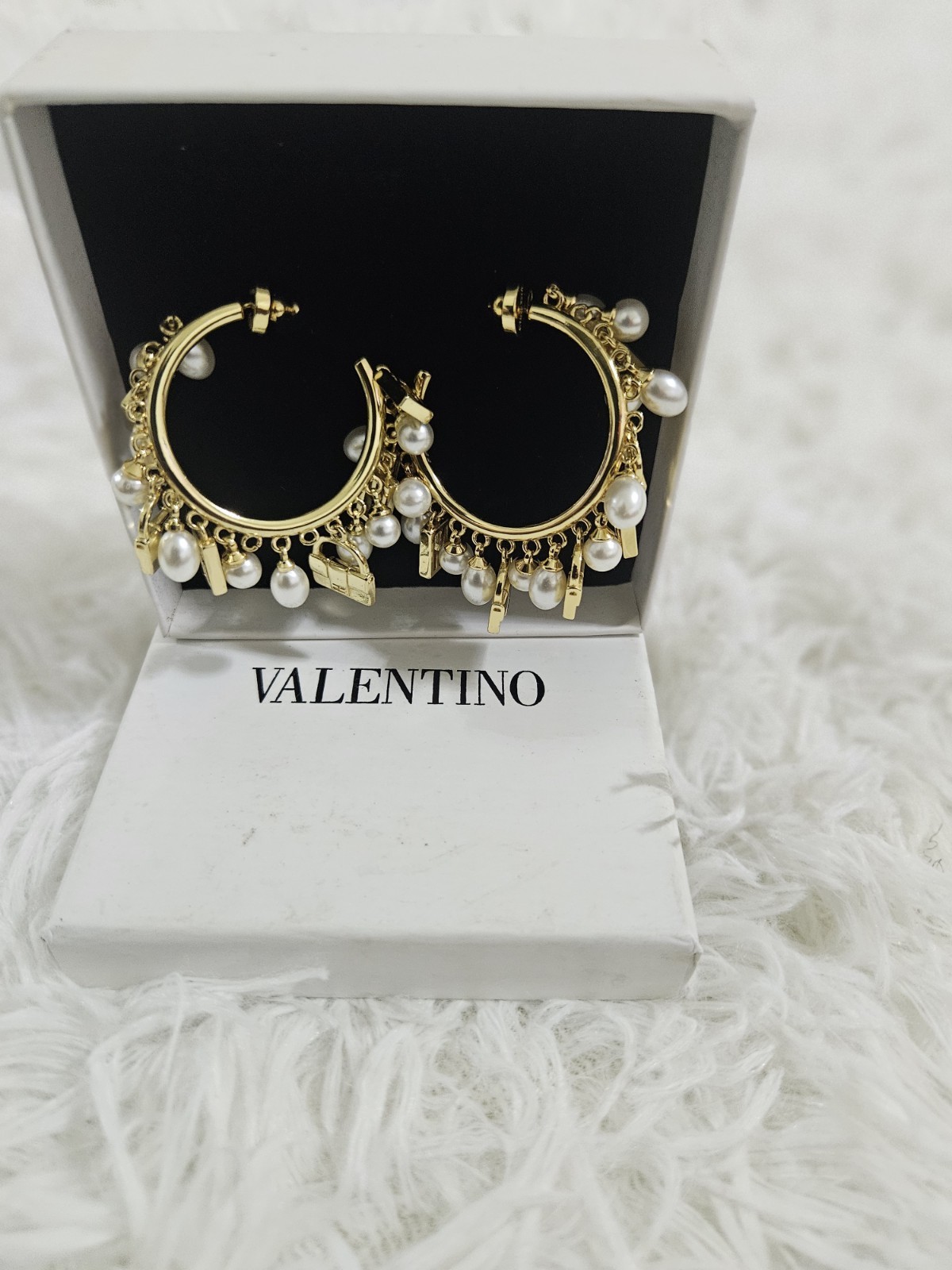 Valentino Bead Earrings Hoop Design Pre-owned Great Condition with case