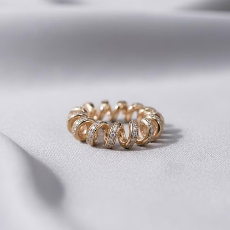 2.97 Ct Round Simulated Diamond Spring Style Wedding Ring 14k Yellow Gold Plated