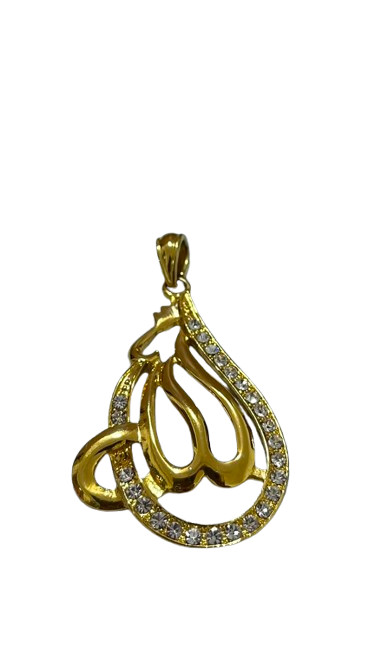 Allah Arabic Calligraphy Pendant Gold Tone Rhinestone Islamic Fashion Jewelry 1.