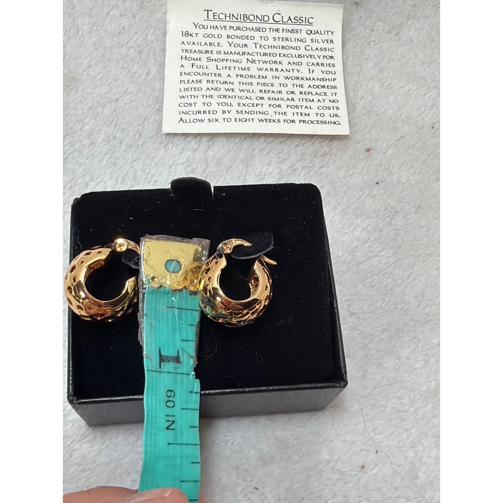 NIB Technibond Hoop Earrings Gold 18kt Gold Bonded Sterling Silver Lattice
