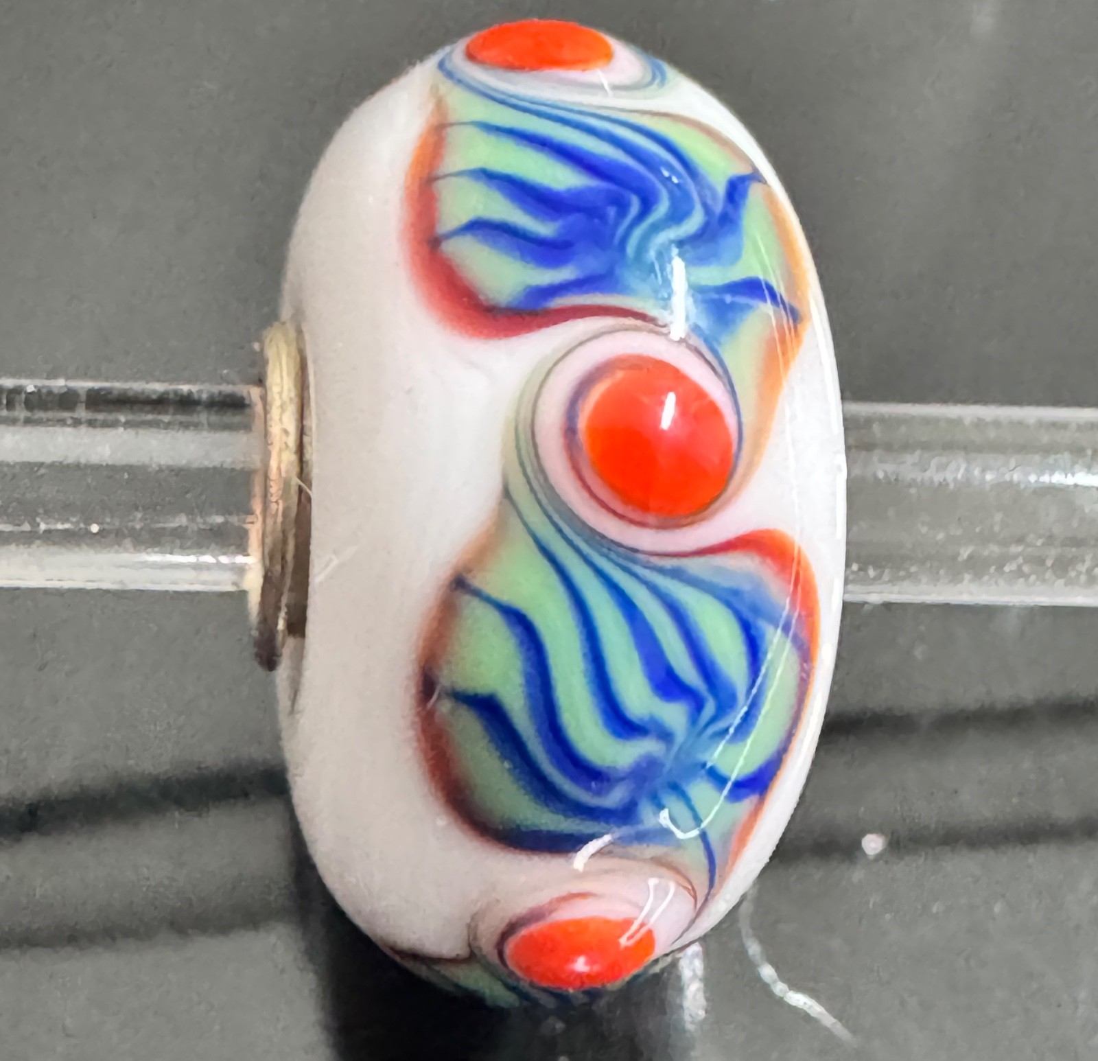 TROLLBEADS OOAK Beautiful UniqueOpaque white base bead