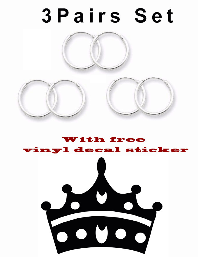 3 Pairs Set Super Small Mini Hoop Earrings Sterling Silver 925 USA Seller 14mm