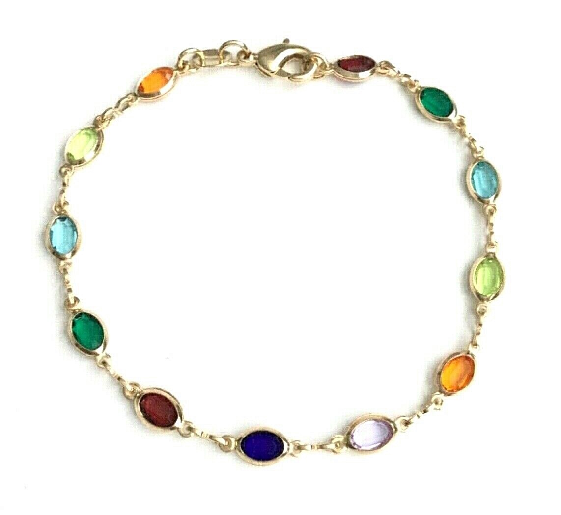 14K GOLD PLATED COLORFUL CRYSTAL BRACELET 7.5”/ PULSERA CRISTAL 7.5″ – ANK114