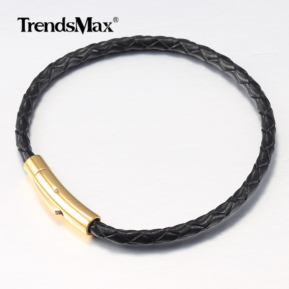 4/6mm Red/Brown/Black Braided Leather Rope Bracelet Stainless Steel Gold Clasp