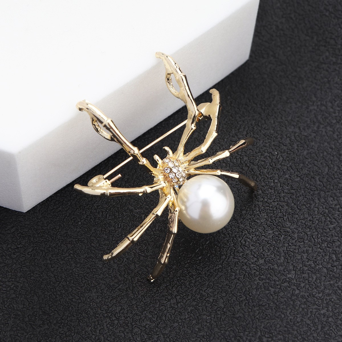 Vintage Black Rhinestone Spider Brooch Pearl Pin Insect Bug Jewelry Summer Gift
