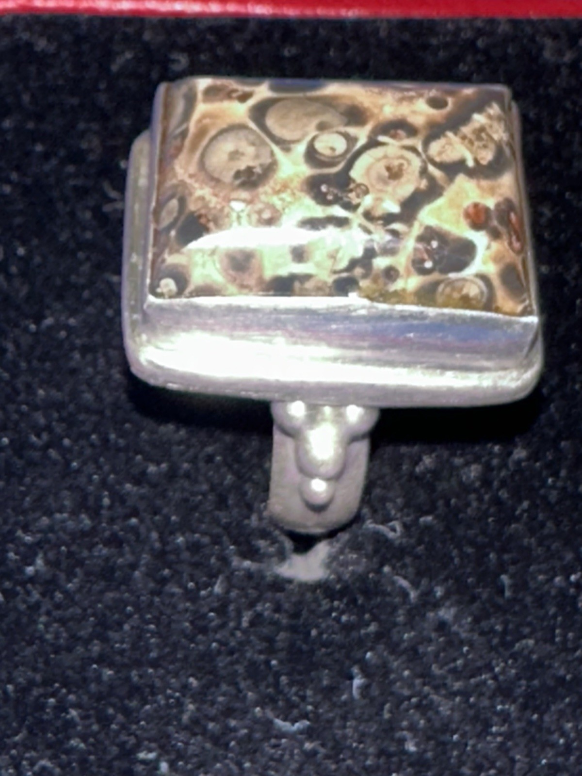 Vintage Rectangular Jasper Bezel Set 925 Sterling Silver 10.3 gr Ring Size 7