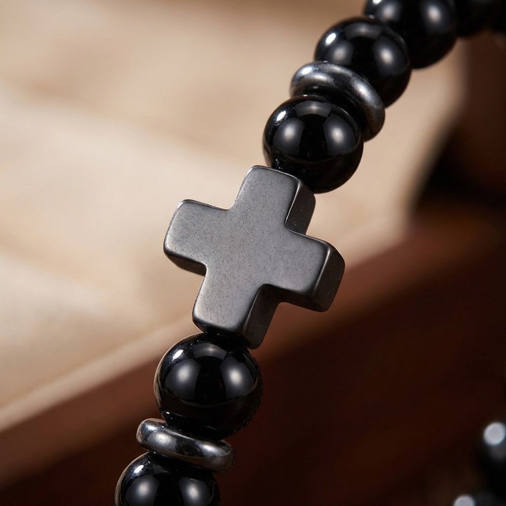 New Men’s Black Gallstone Cross Bracelet 4mm Volcanic Stone Red Turquoise Bracel