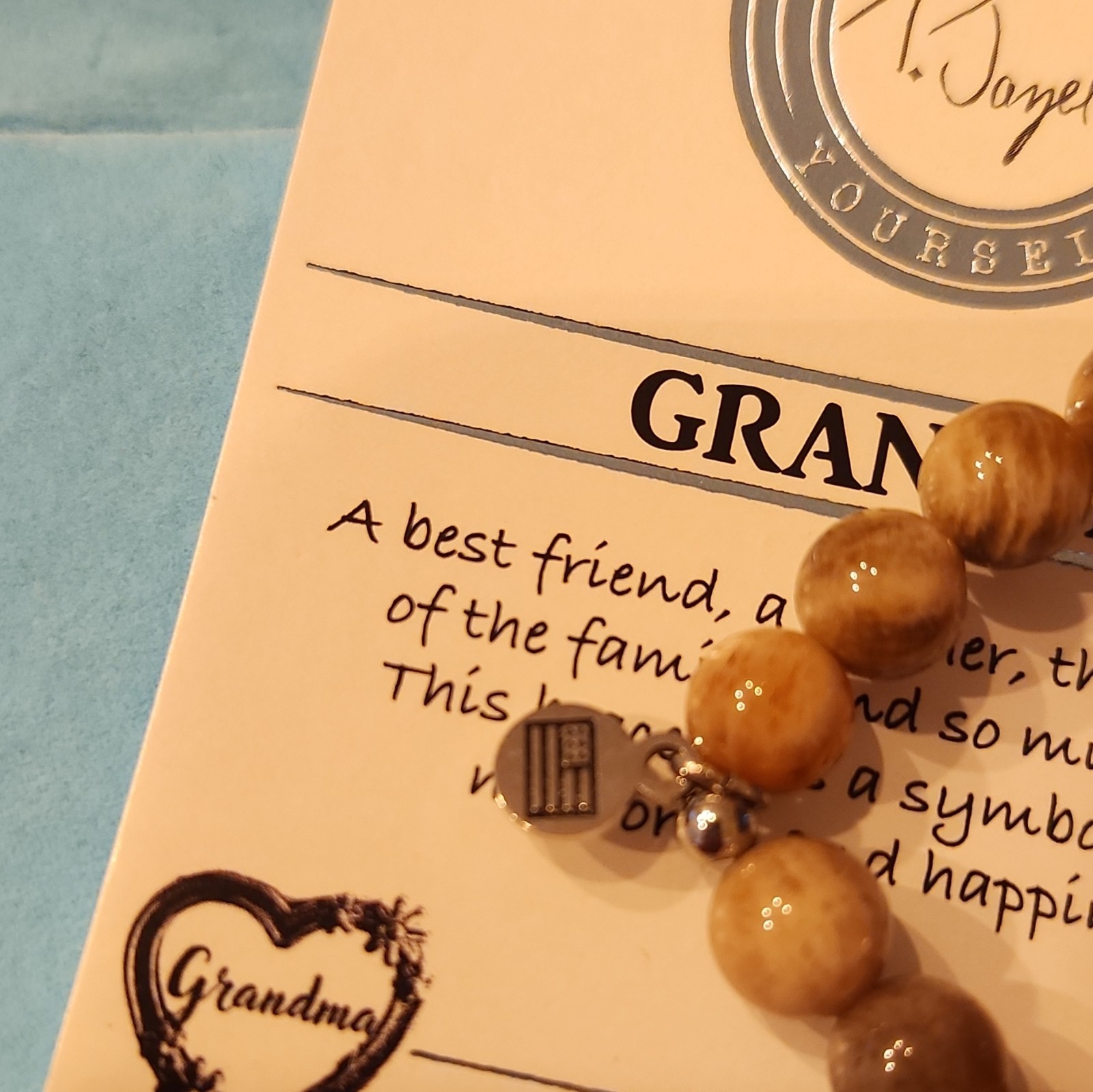0066 T. Jazelle “Grandma” Beaded Charm Bracelet Sterling Silver Heart Dangle
