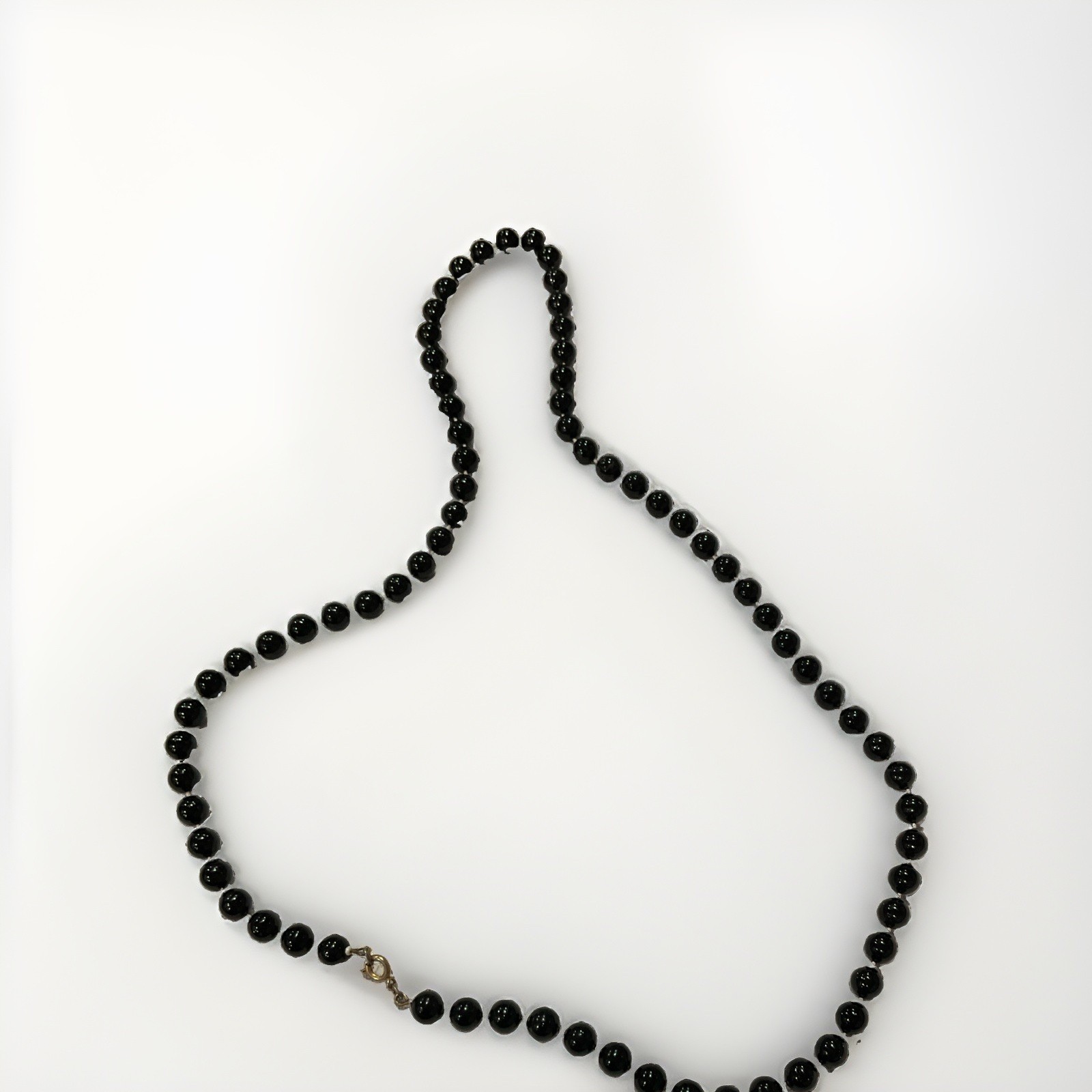 Black Plastic Beaded Necklace Ball/Bead Chain Hook Clasp No Stone