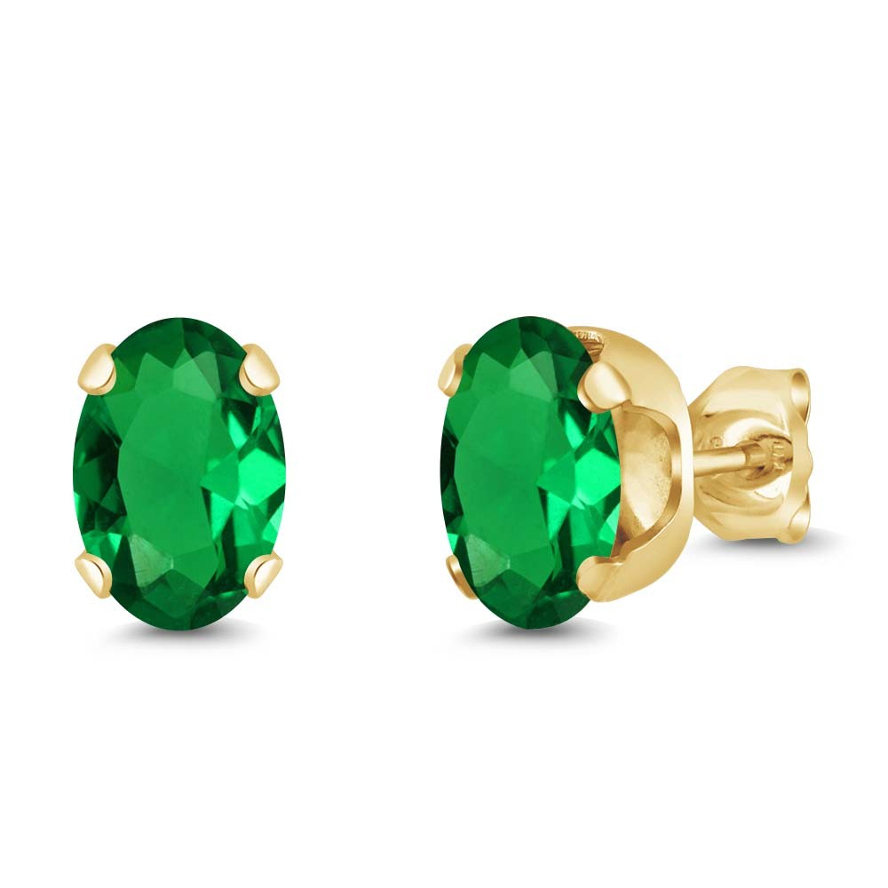 1.20 Cttw Simulated Emerald Stud Earrings For Women Men | 18K Yellow Gold