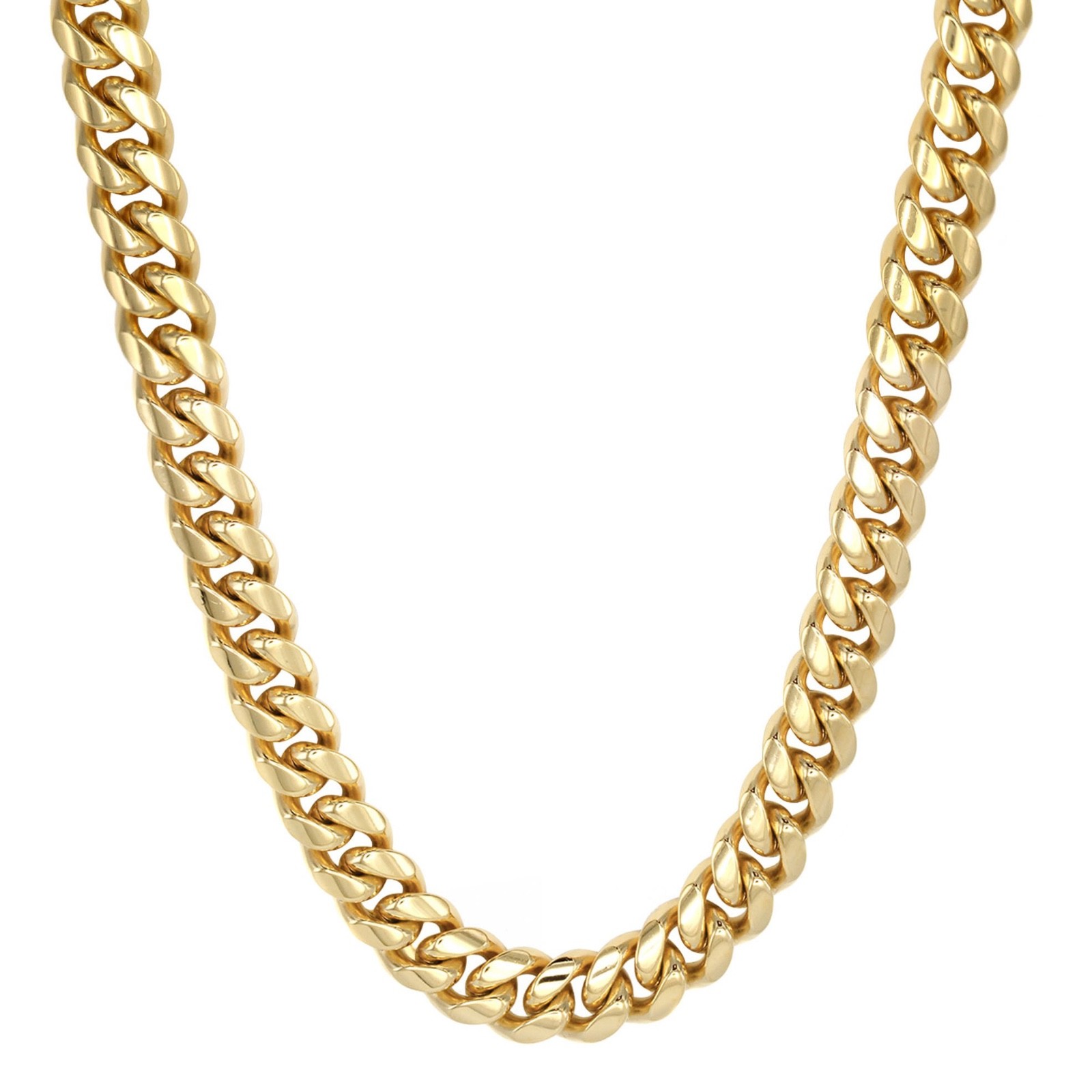 Mens Thick Solid Stainless Steel 14K Gold Hip Hop Cuban Miami Link Chain Set