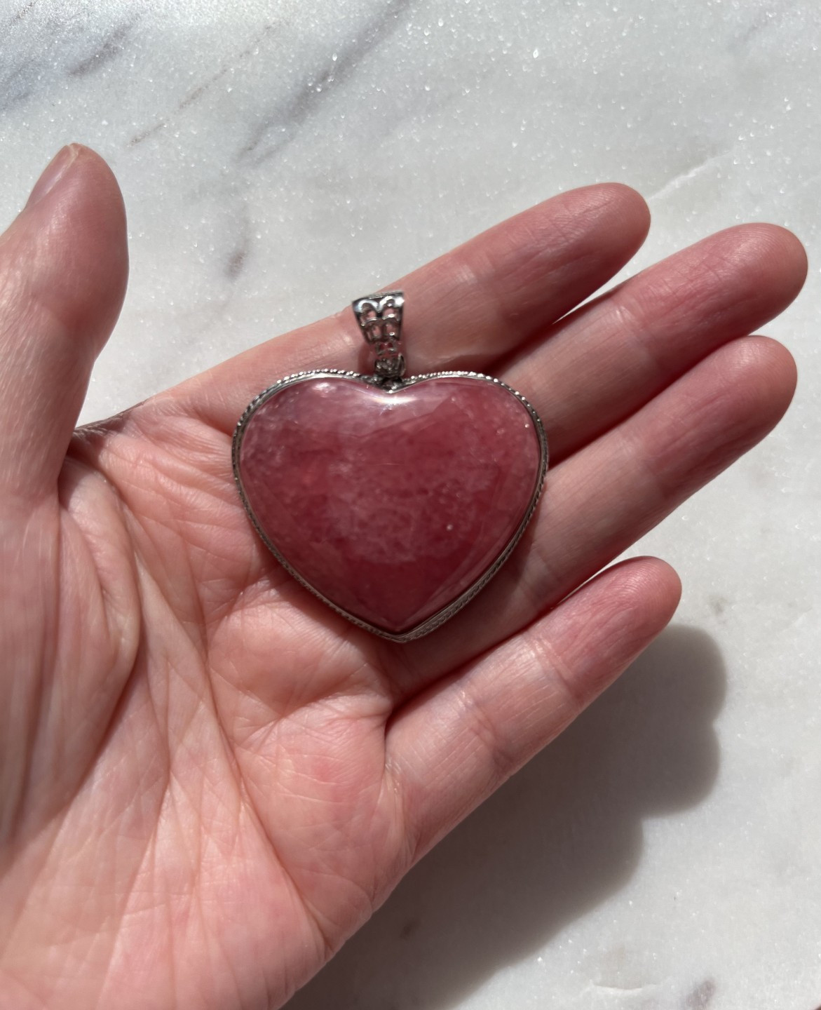 Rare X-Large Genuine Rhodochrosite Puffy Heart Statement Pendant