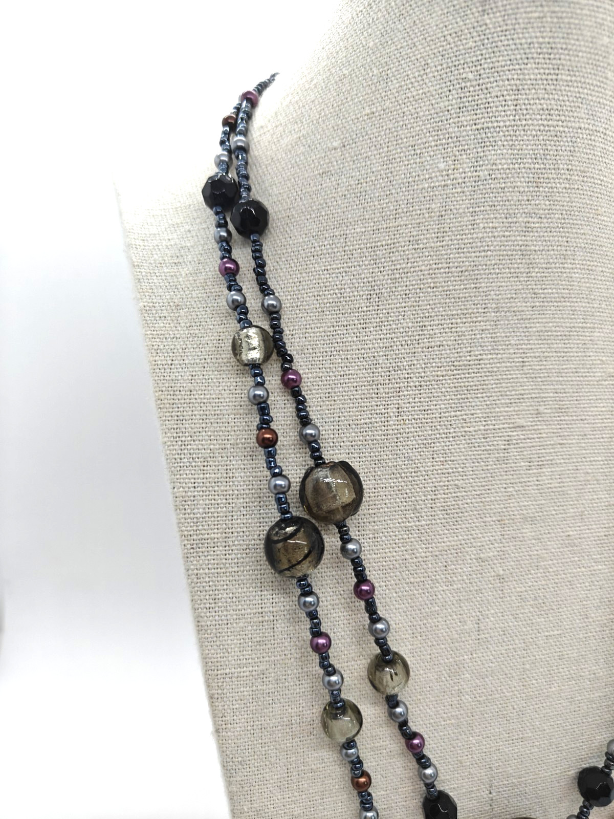 Premier Designs Beaded Necklace Multi Color Glass Beads Swirled Double Strand