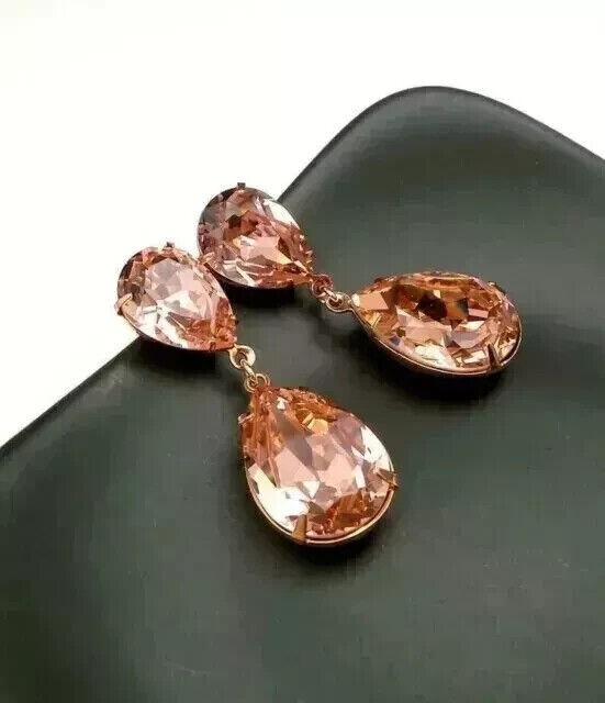 4 Ct Pear Cut Simulated Morganite Women Drop Dangle Earrings14K Rose Gold Plated