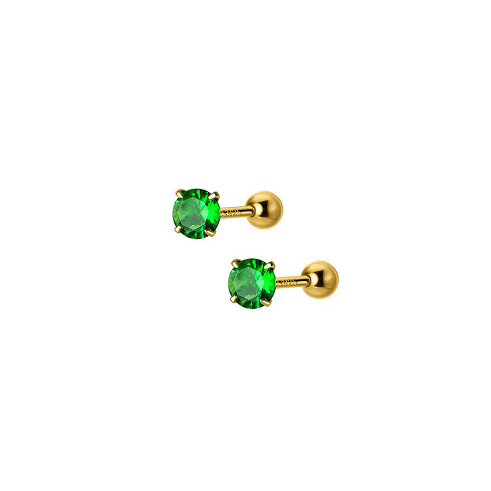 925 Sterling Silver Solitaire Green CZ Stud Helix Tragud Piercing Earrings A4138