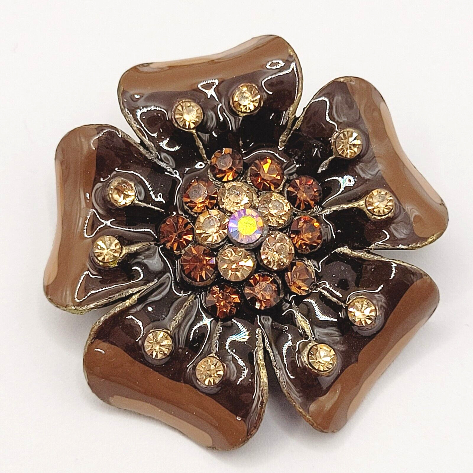 3 Flowers Sparkling Rhinestone Glossy Enamel Metal Floral Trio Brooch Pin Set
