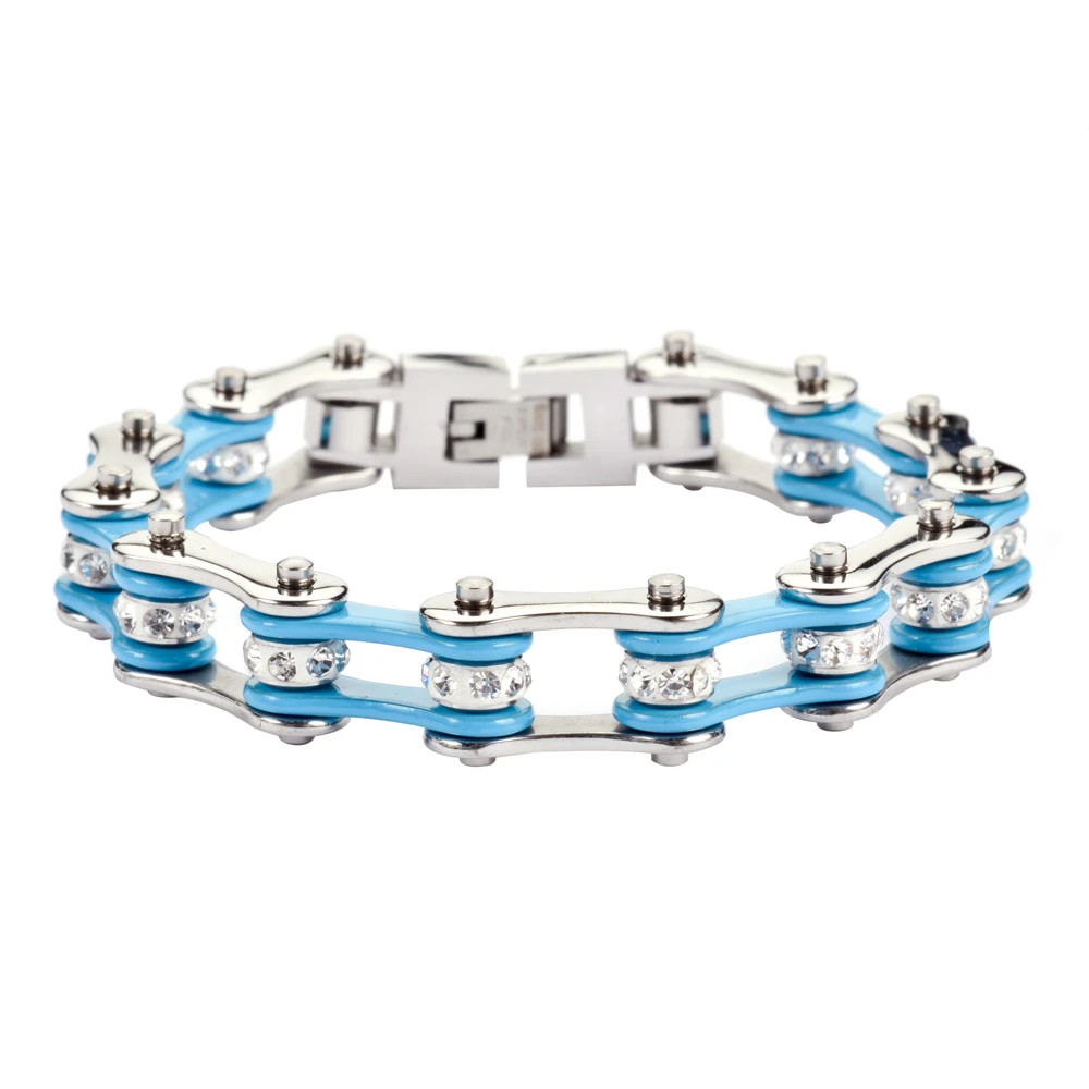 Ladies Stainless Steel Motorcycle Bike Chain Bracelet Turquoise Tone 80