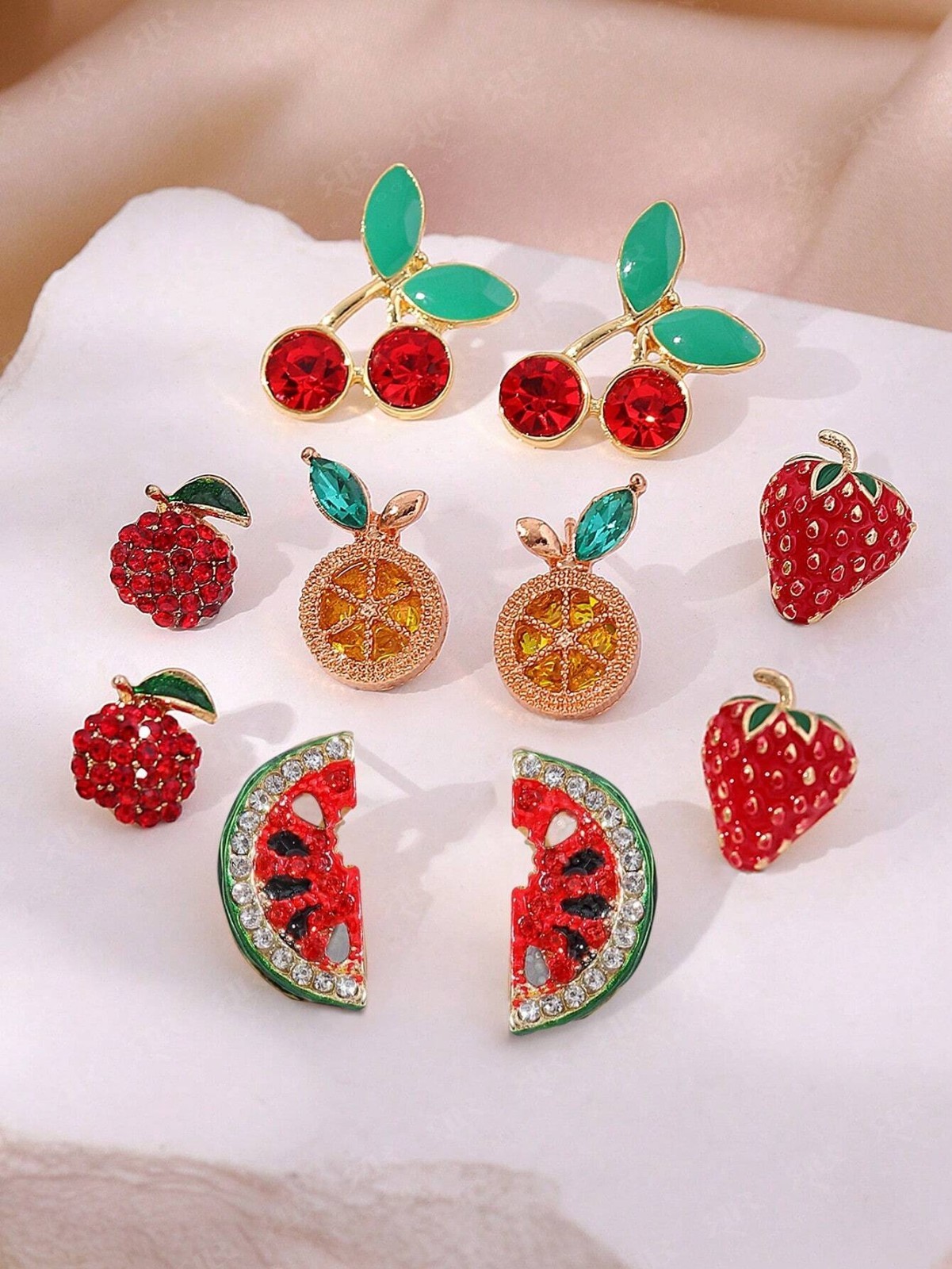 5Pairs Cute Fruit Themed Earrings Watermelon Lemon Strawberry Cherry Jewelry USA