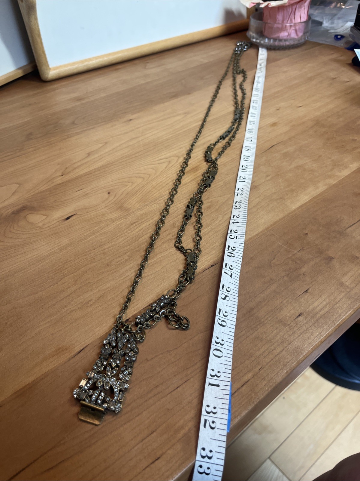 Sweet Romance Goldtone Deco Inspired Crystal Sautoir Necklace NIB