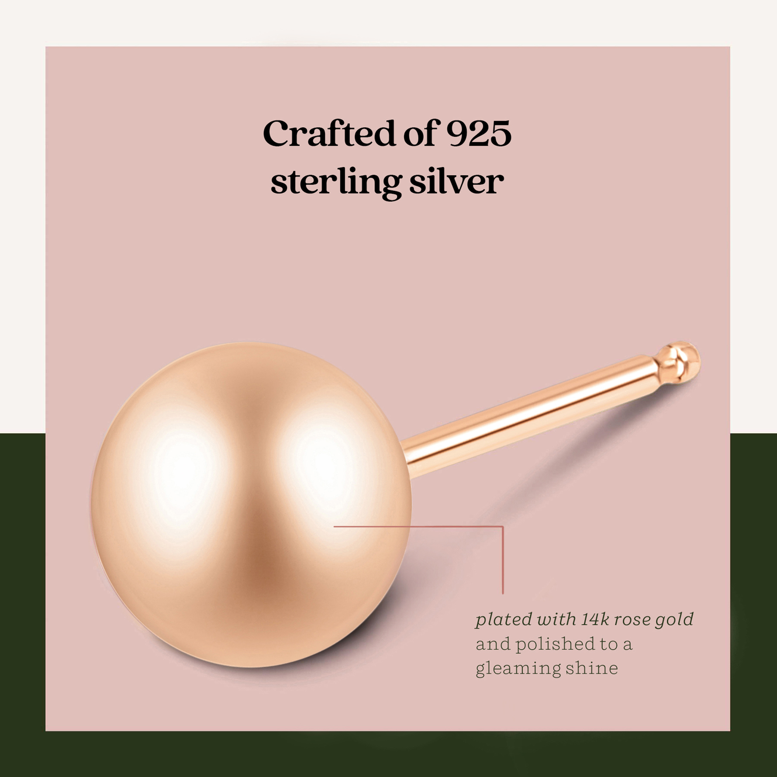 Rose Gold over 925 Silver High Polish Smooth Round Ball Stud Earring 3-Size Set