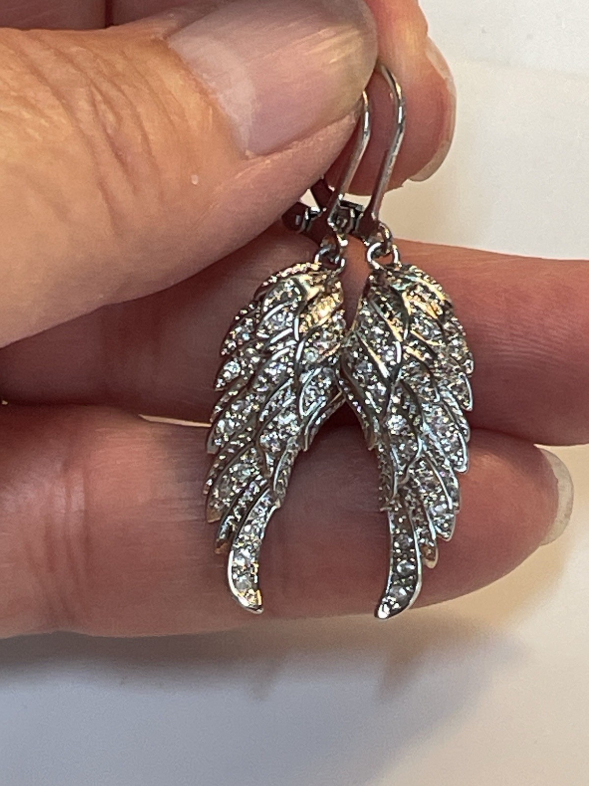 Angel Wings Necklace Earring Set 18” Stainless Silver Stones Statement NEW