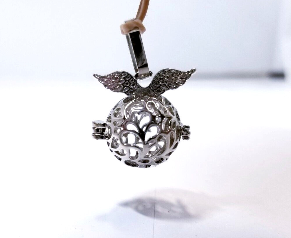 Set of 8 Mini Angel Style Metal Prayer Box Bead Cage Pendant – Silver Tone