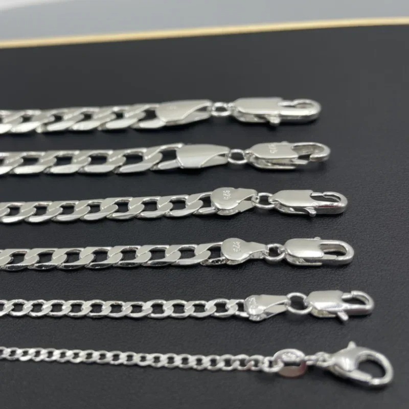 925 Sterling Silver Chain Curb For Men&Women Necklace 2mm to 12mm / 16″ to 30″