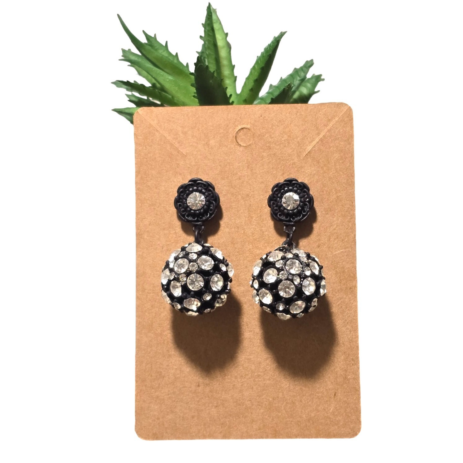 Women’s Black Plated Rhinestone Pierced Dangle Drop Earrings NWOT