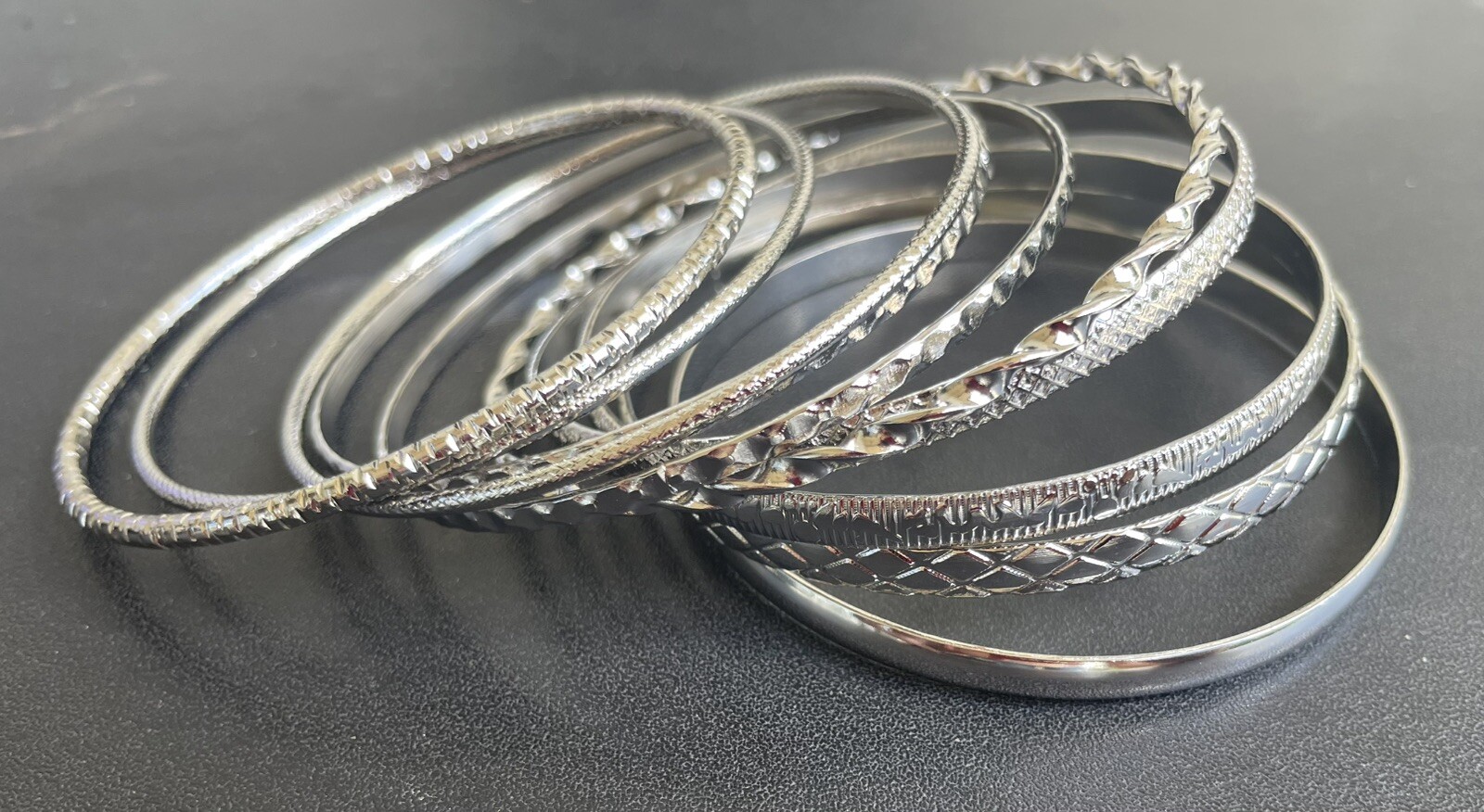 10 Bangle Silver Bracelets Stackable Adjustable Lot As Shown