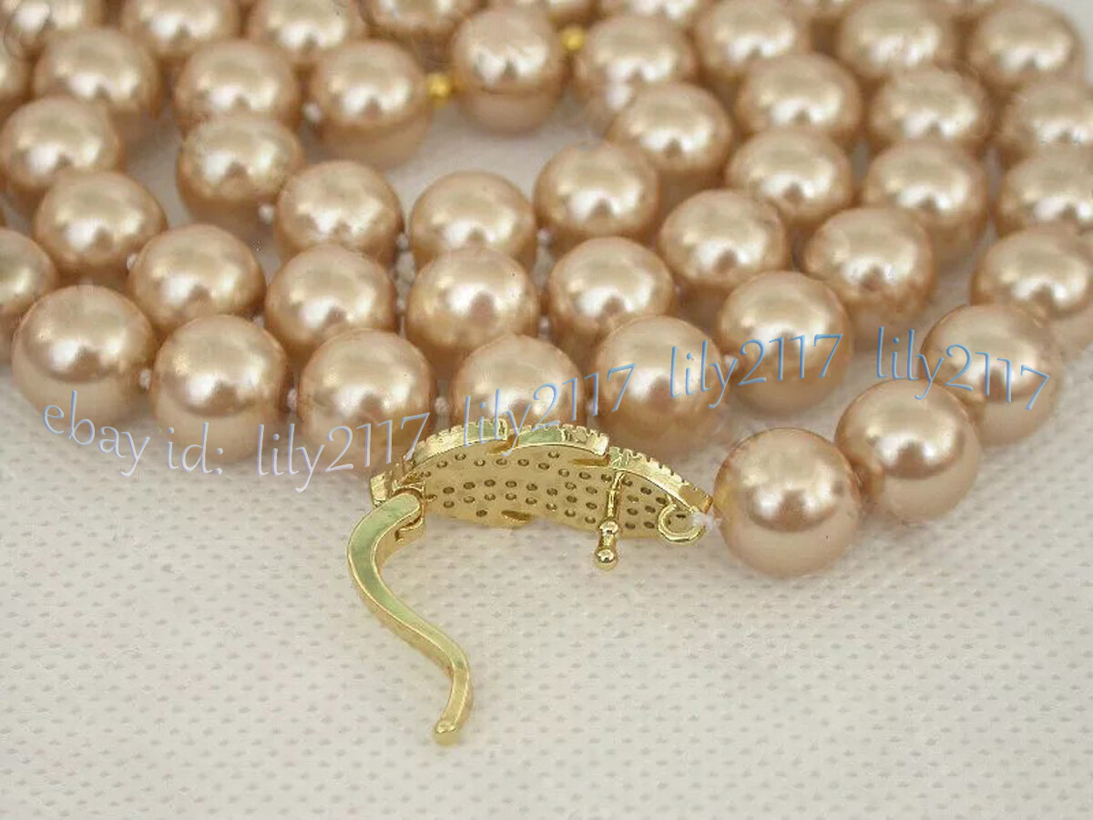 Elegant Champagne South Sea Shell Pearl Round Beads Necklace 14-50” 8-14mm