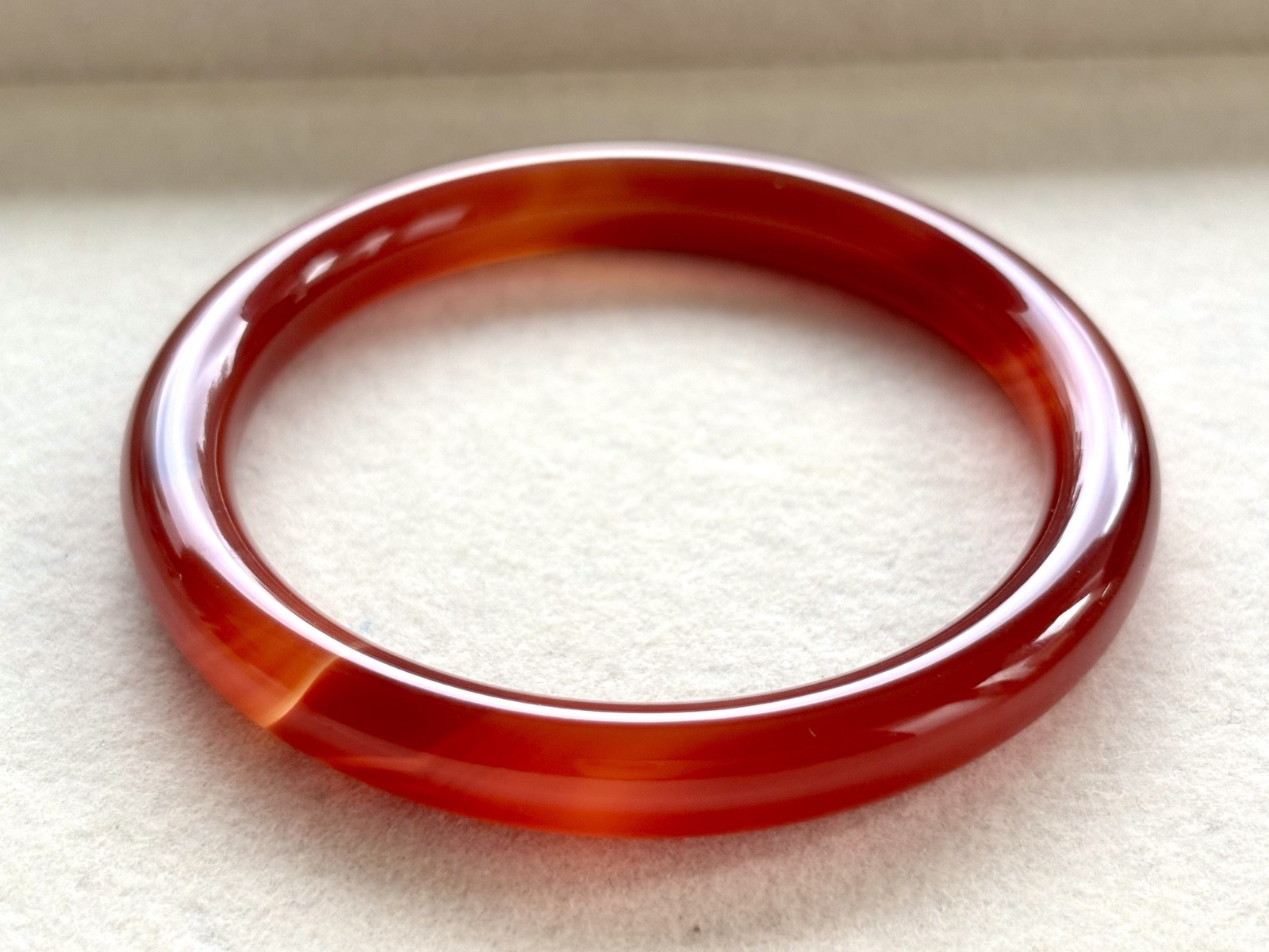 55mm Carnelian Red Agate Bangle Full Round with White Cloud Accent