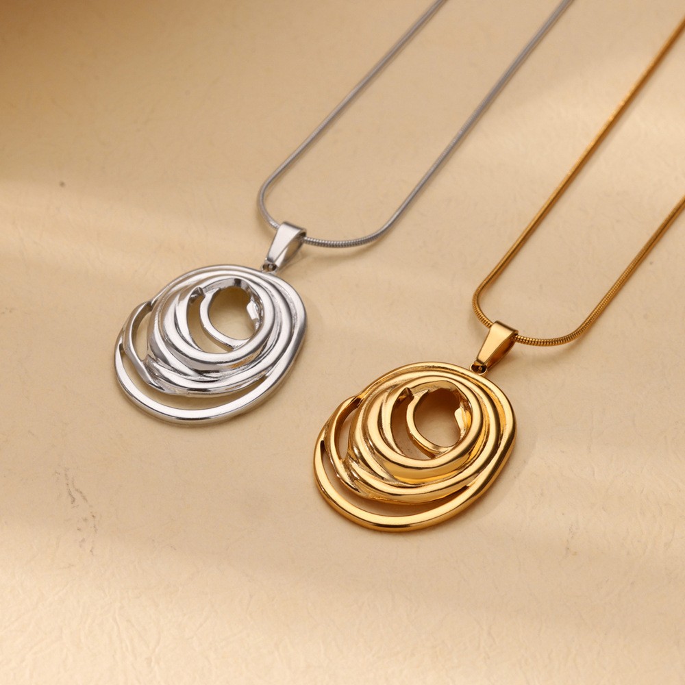 Gold Abstract Pendant Necklace Sculptural Oval Modern Minimal Statement Jewelry