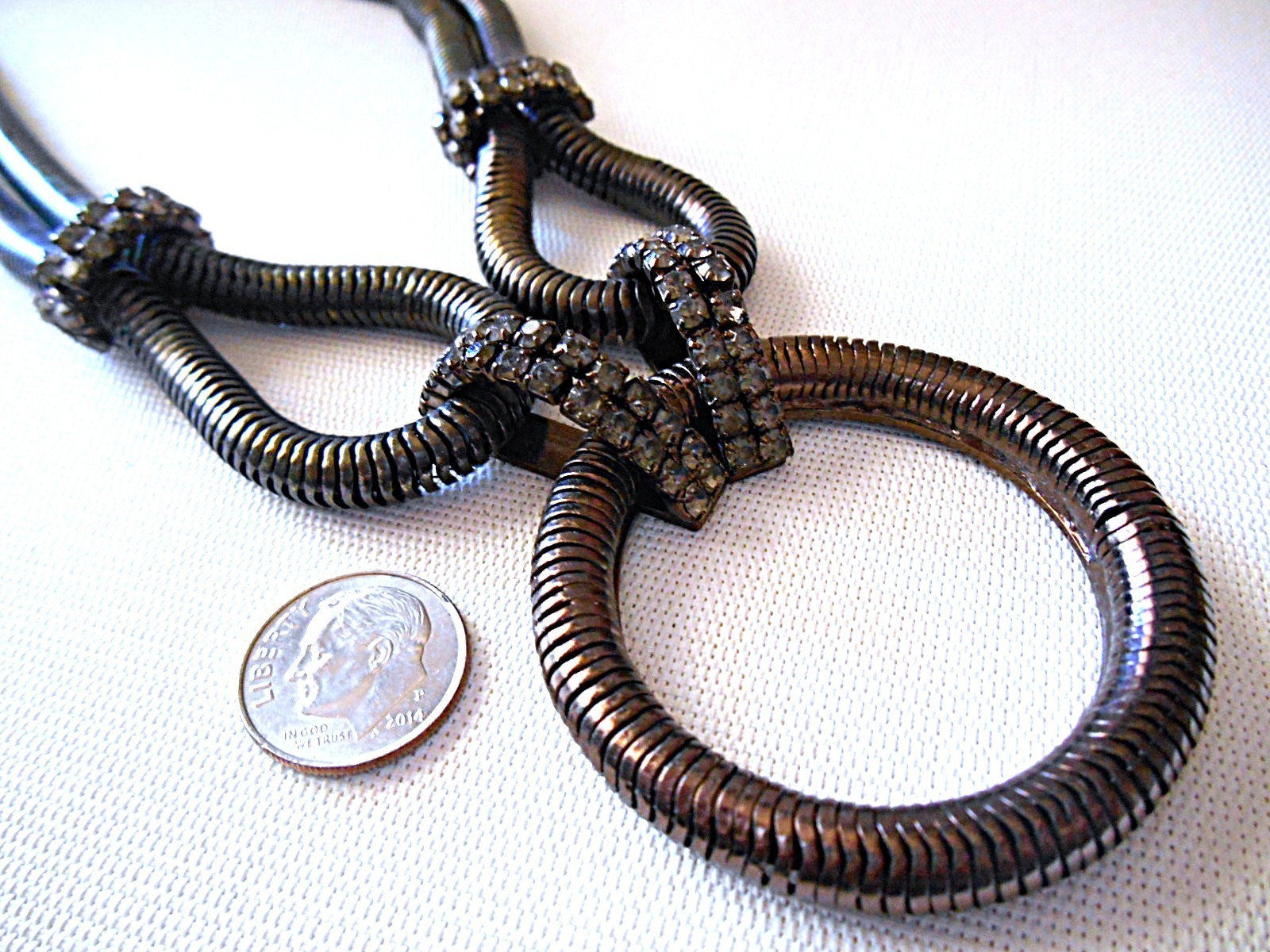 Bronzetone 2 Strand Rhinestone Pendant Necklace