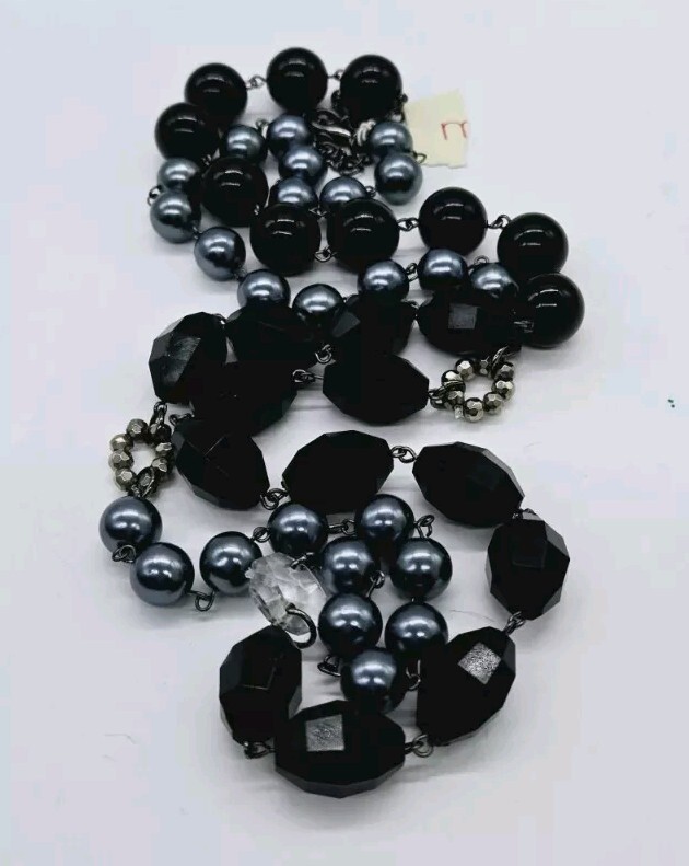 Beaded Black & Gray Silver Tone Beaded Long Necklace Lot of 2