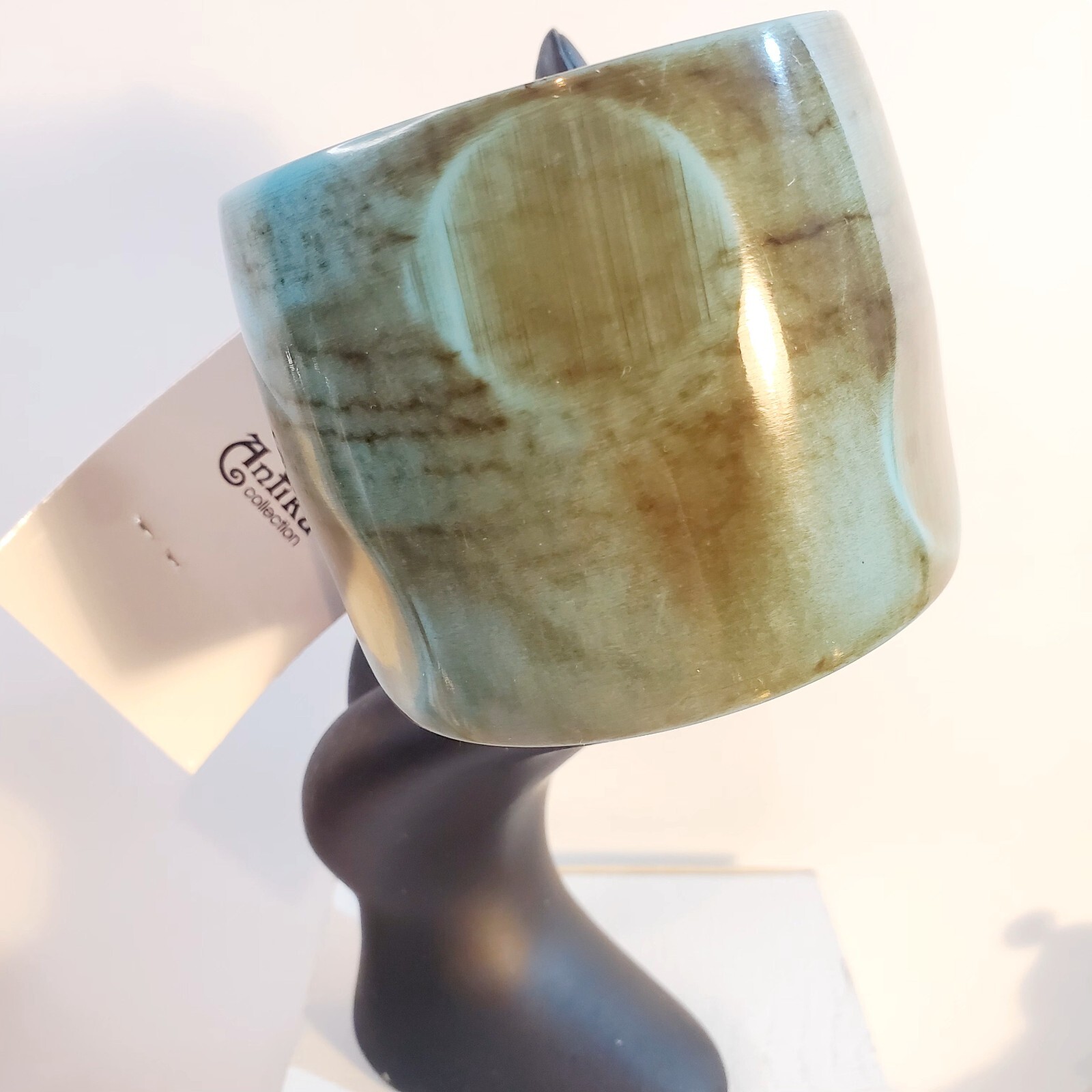 Wide Resin Bangle Bracelet Greenish/Blue Brown Tones w/ Indents Antika 3″ India