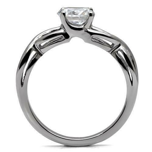 TK065 – High polished (no plating) Stainless Steel Ring with AAA Grade CZ in