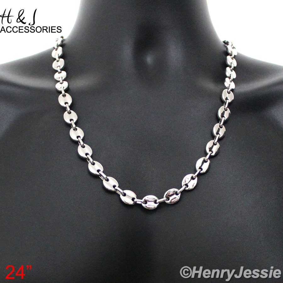 18″-40″MEN Stainless Steel 10mm Silver Puffed Mariner Link Chain Necklace*AN139
