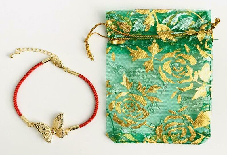 YELLOW STAINLESS STEEL CZ BUTTERFLY BRACELET 7.5”/PULSERA ROJO MARIPOSA – B36
