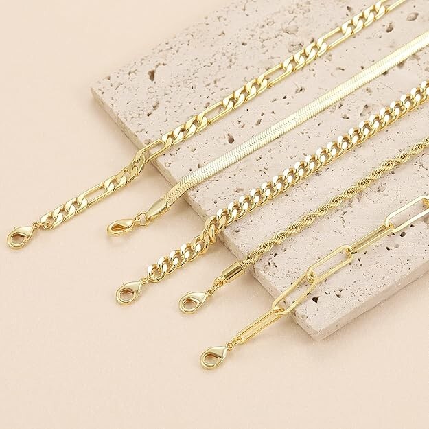 DEARMAY 14K Gold Bracelets for Women – Waterproof Dainty Stackable Chain Set