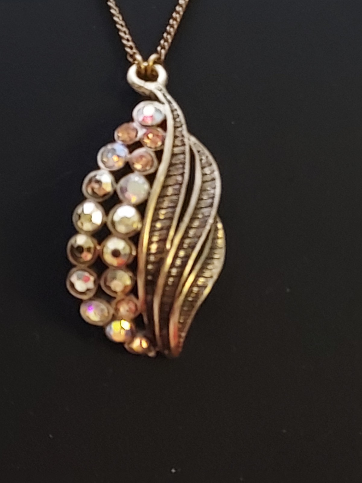 Allison Reed Floral Leaf Rhinestone Statement Necklace Goldtone