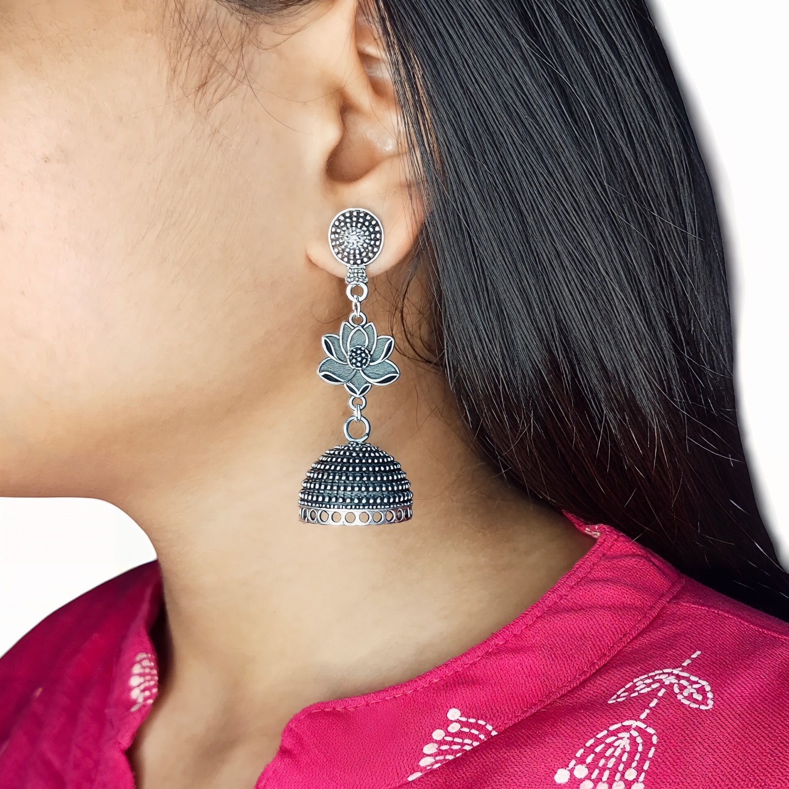 Handmade Oxidized Jhumka Drop Dangle Earrings Boho Ethnic Pearl Women’s Gift