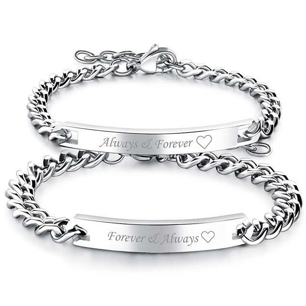 2x His & Her Stainless Steel Always & Forever Love Matching Couple Bracelet Gift