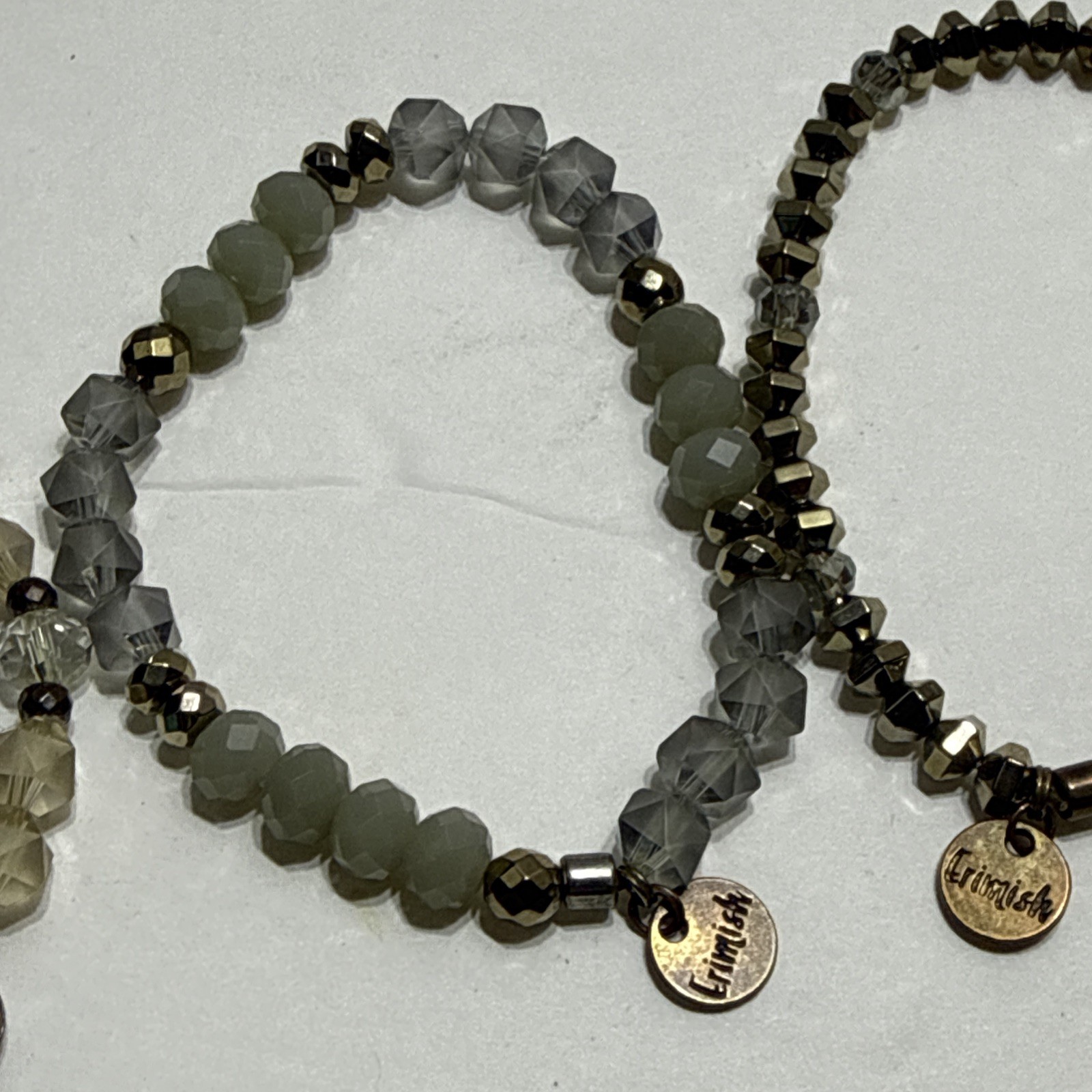Erimish Beaded Stretch Bracelet Set Lot of 5 Black White Gray Gold Sage Stack