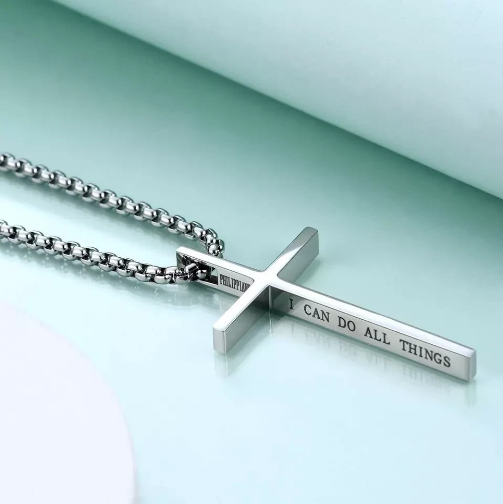 Cross Necklace for Men,Silver Stainless Steel Plain Cross Pendant Necklace
