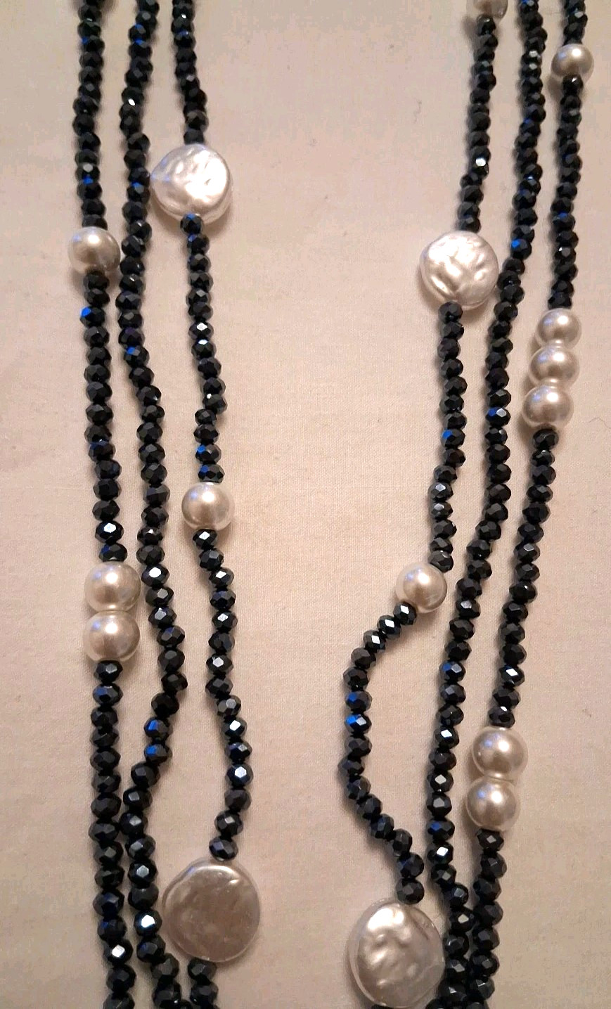 Gardenia Jewelry 3 Strand Glass Deep Sapphire Beads/Pearls 40″ Necklace Handmade