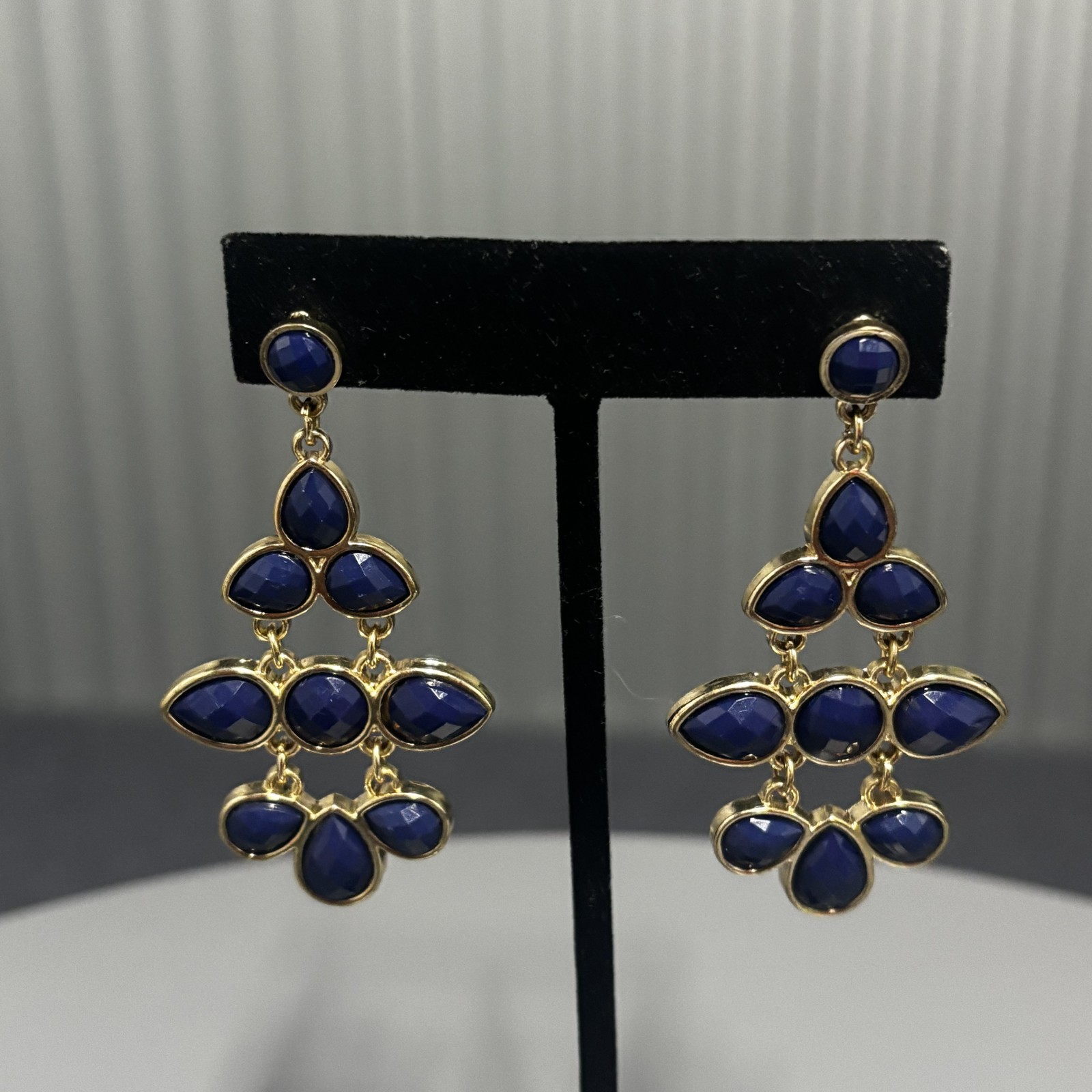 Blue Earrings Gold Tone Women’s Chandelier Dangle Drop Faceted Jewelry