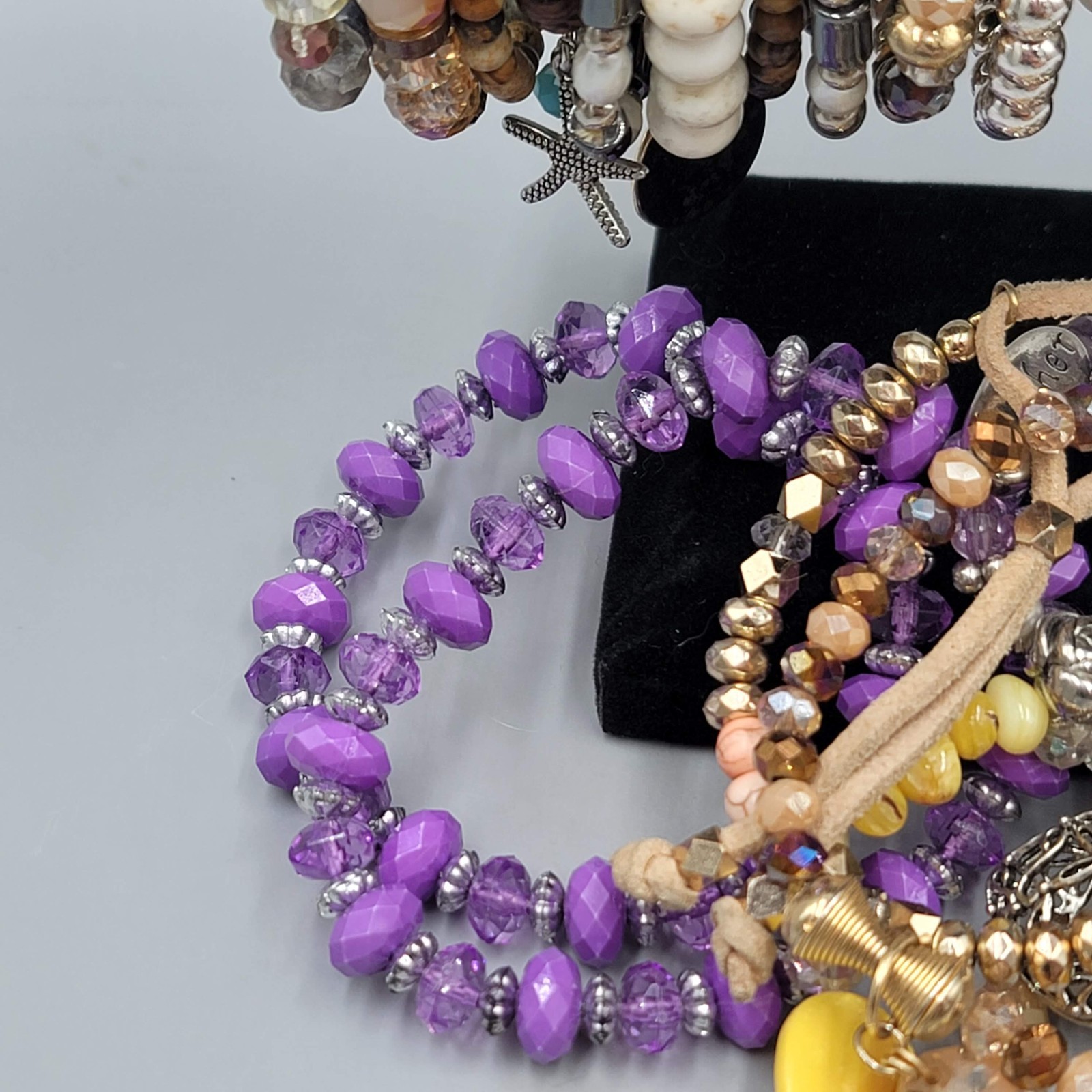 Beaded Stretch Bracelet Lot of 36 Mixed Styles Stone Crystal Glass Acrylic